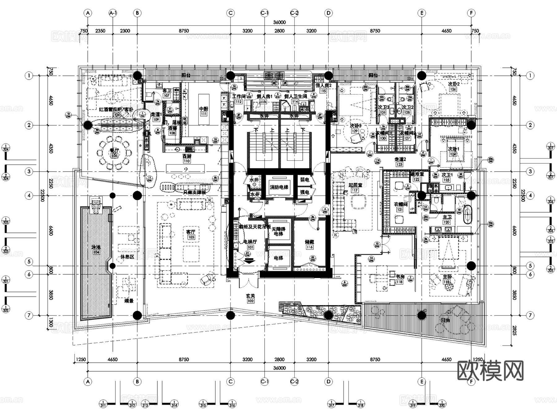 深圳湾壹号广场T2-28户型室内家装CAD施工图整套cad施工图