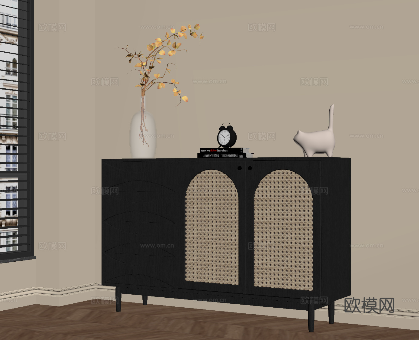 法式复古玄关柜 鞋柜 边柜su模型
