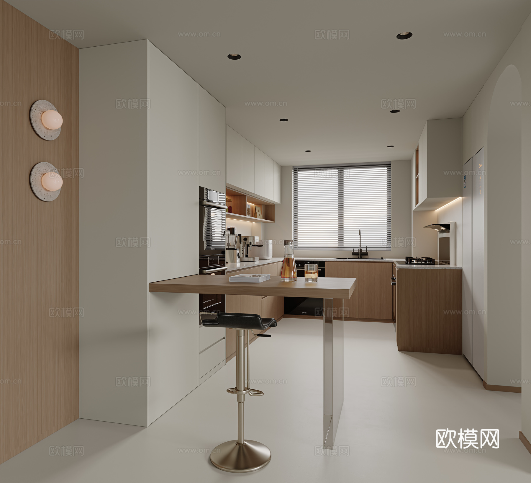 现代厨房 定制橱柜 油烟机 洗碗机 蒸箱 烤箱 厨房电器su模型