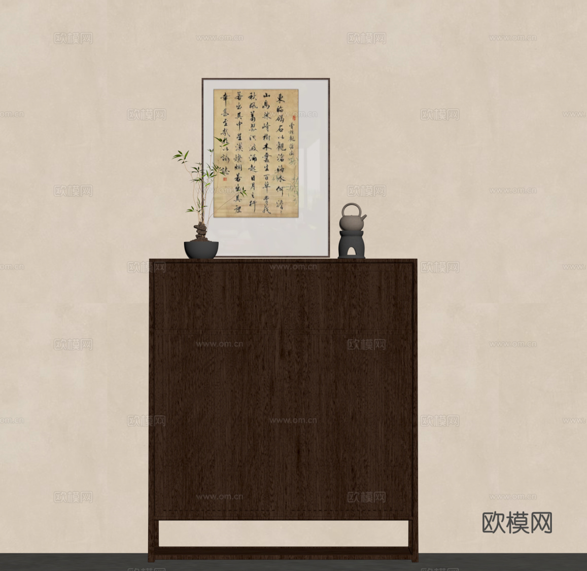 新中式玄关柜 高柜 斗柜su模型