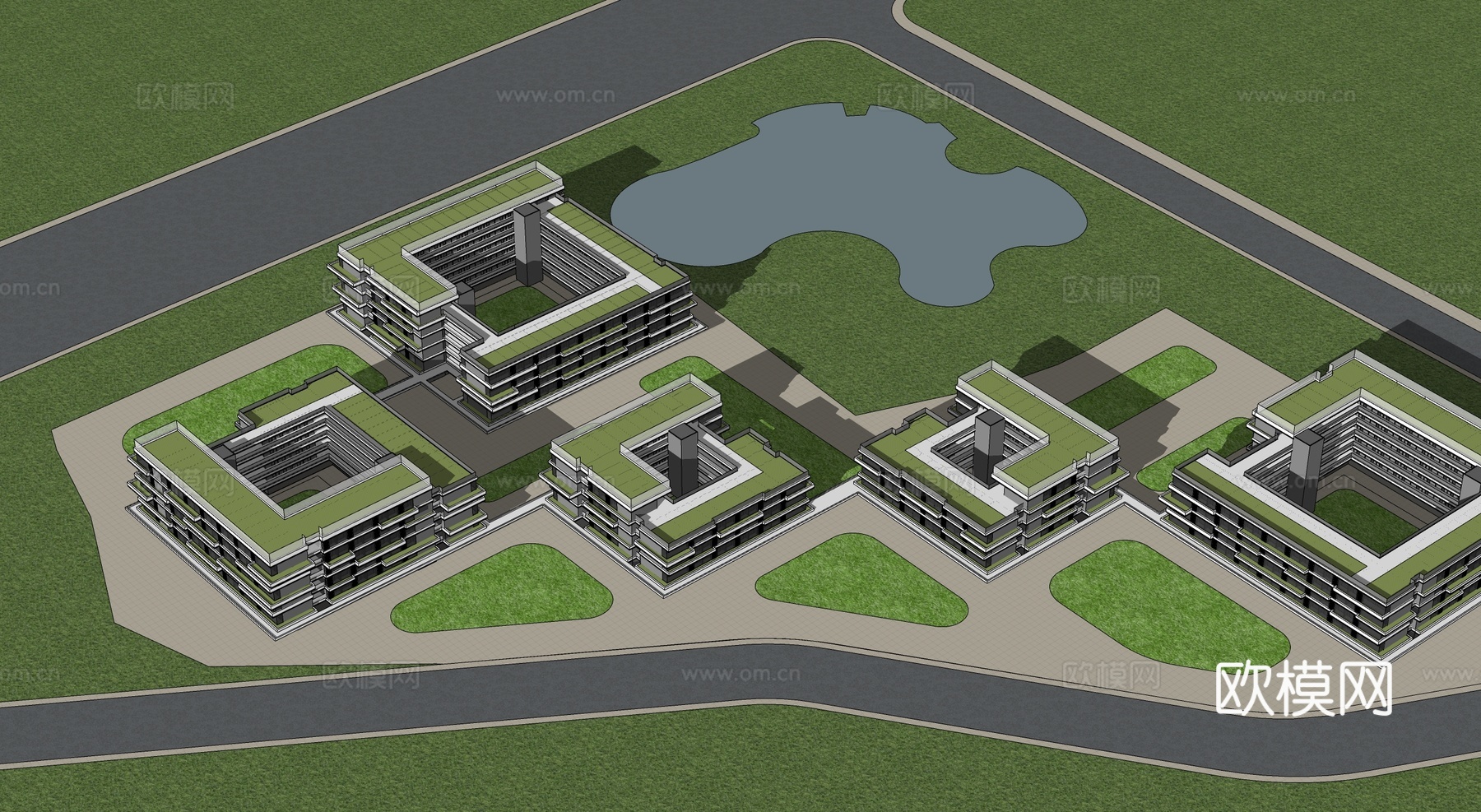 现代简约产业园   空中绿化 制造园区建筑 产业园鸟瞰su模型
