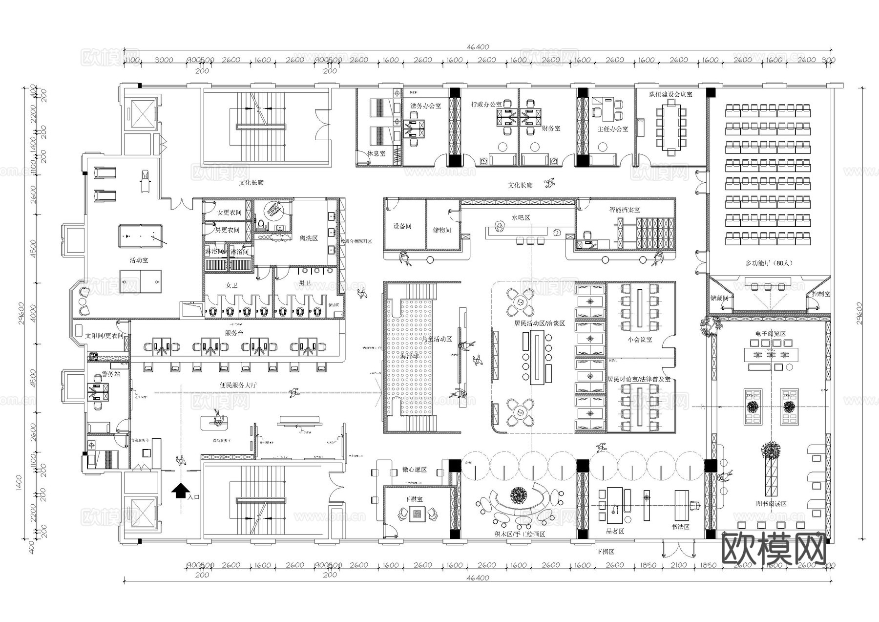 大型党群服务中心平面图cad施工图