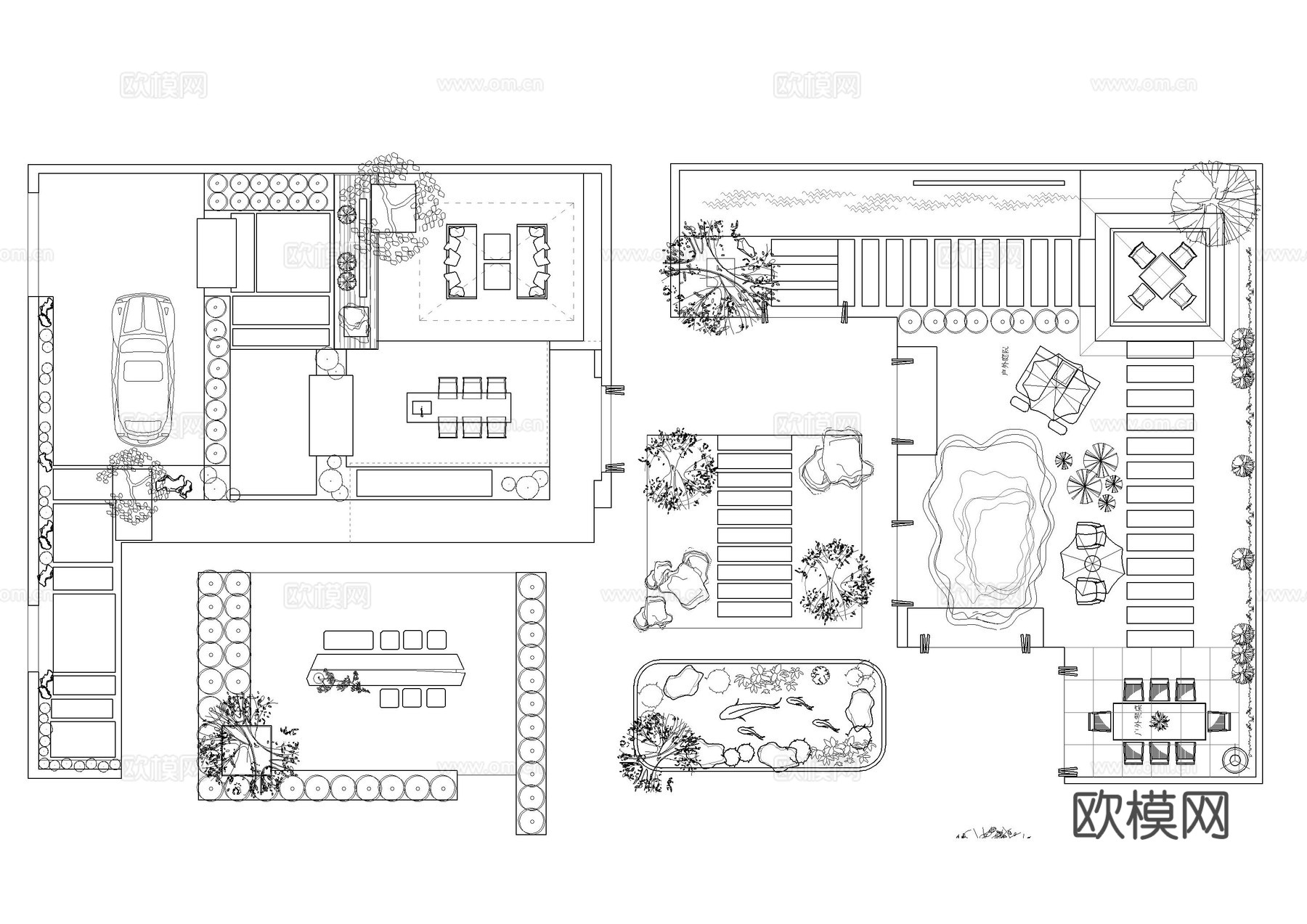 现代庭院花园景观平面图cad施工图