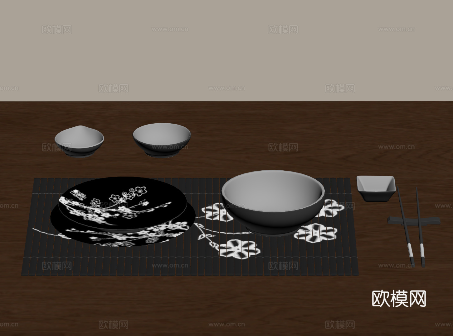 新中式餐盘 餐具组合su模型