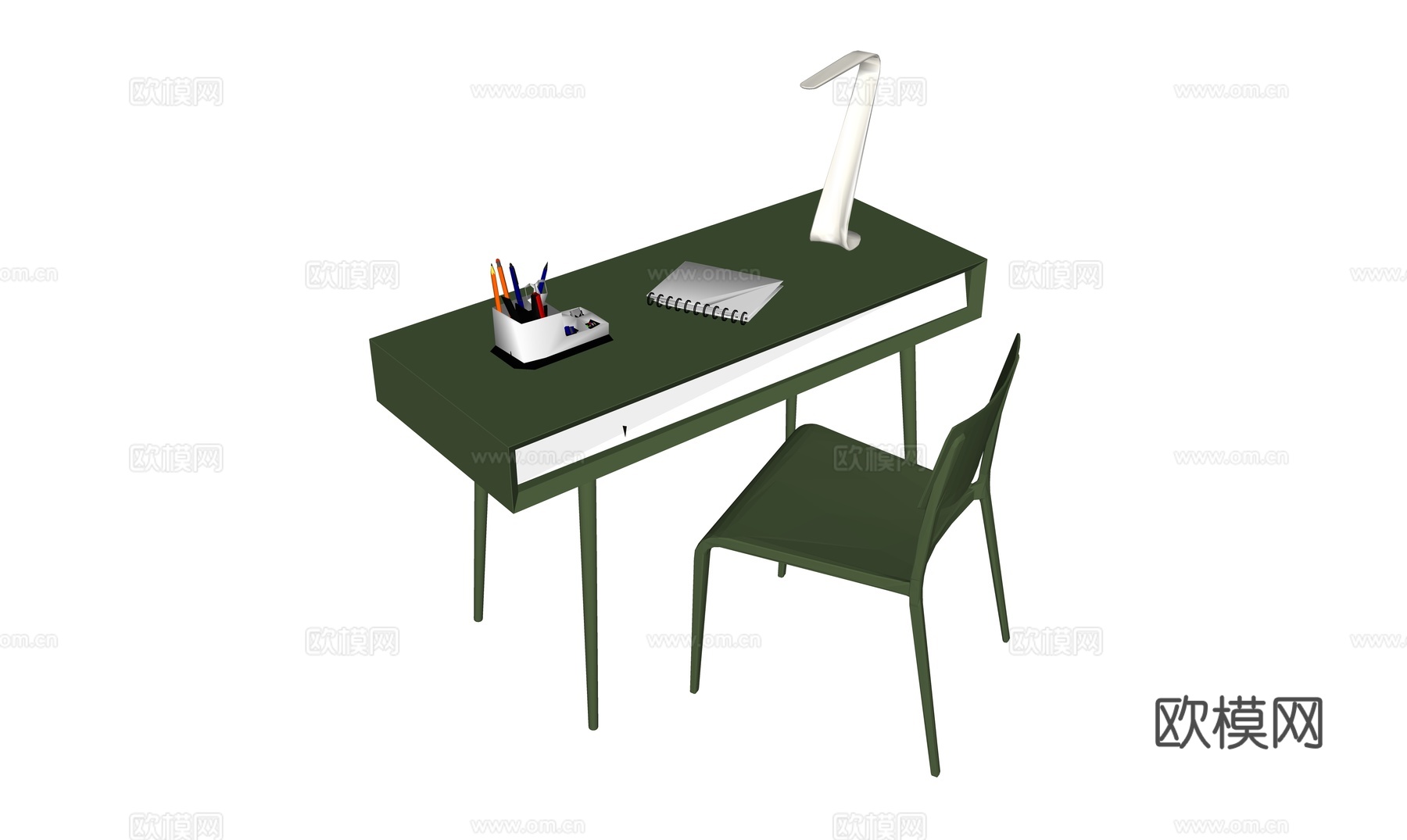 现代书桌椅 工作桌 书柜 摆件 书房su模型