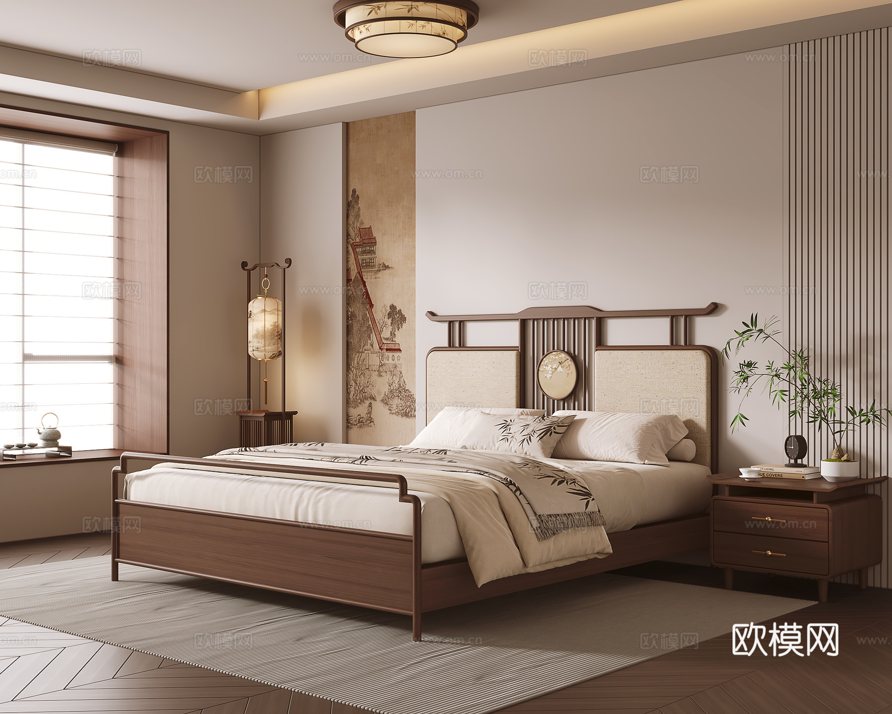 新中式卧室su模型