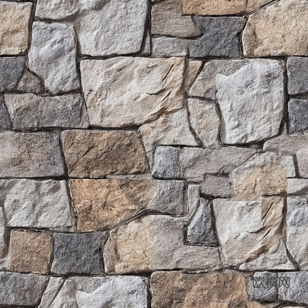 现代复古文化石墙 无缝岩石墙 毛石墙贴图