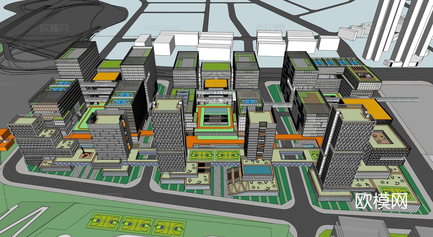 现代产业园 办公园区 办公楼建筑su模型
