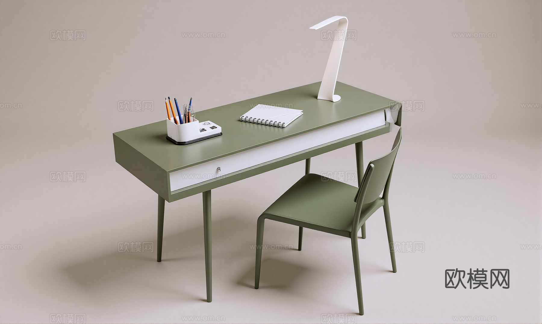 现代书桌椅 工作桌 书柜 摆件 书房su模型
