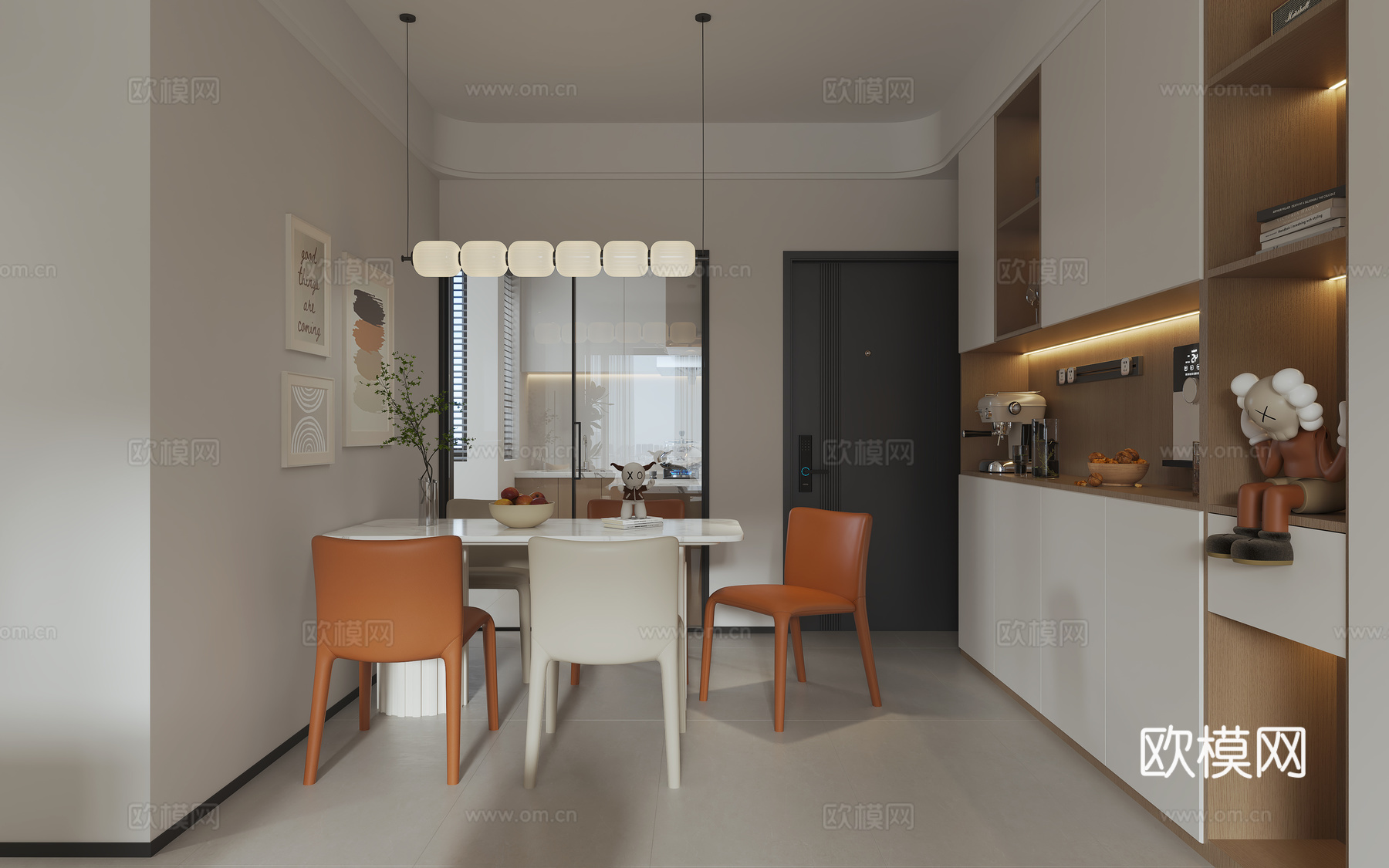 奶油风客餐厅3d模型下载（渲染图3）