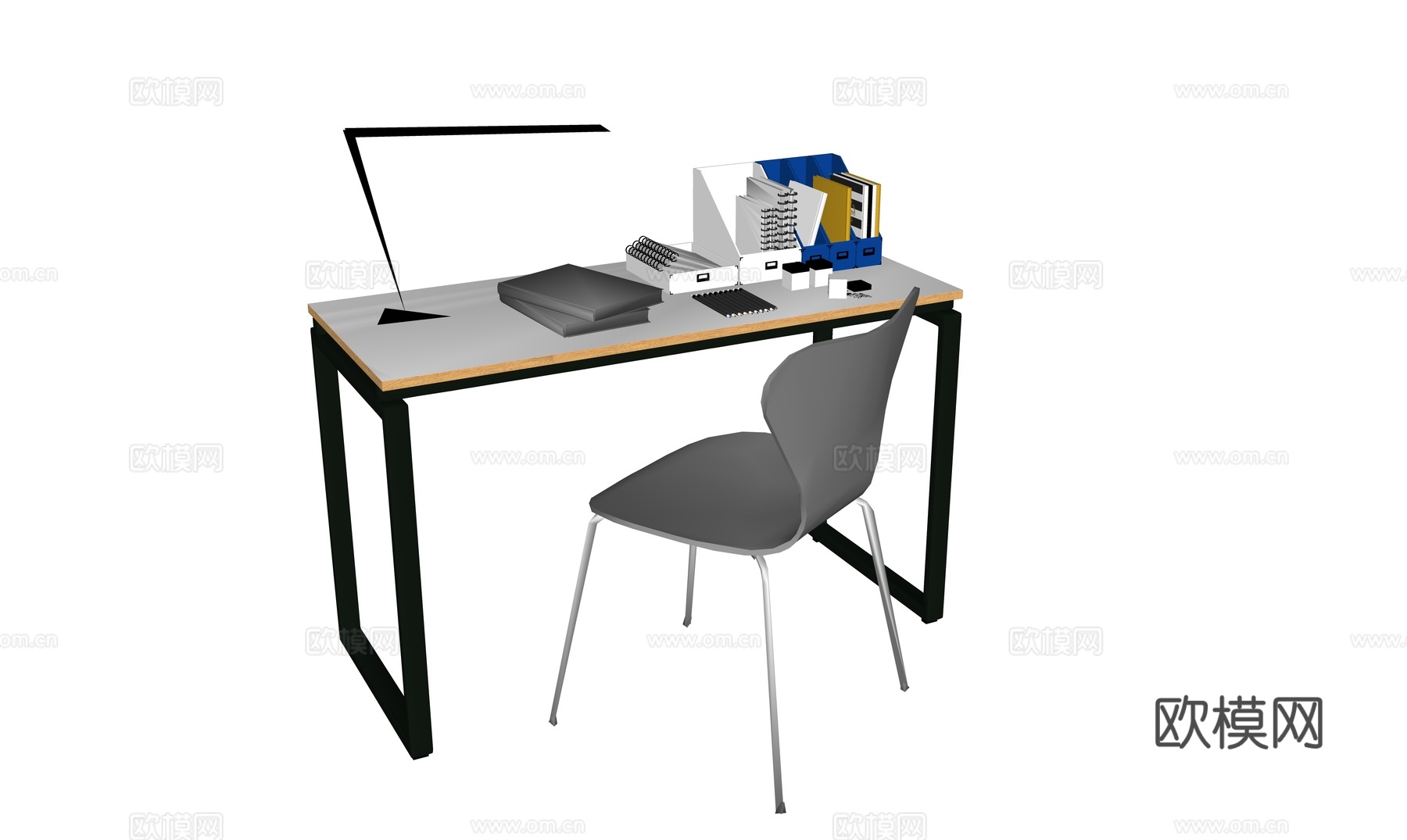 现代书桌椅 工作桌 书柜 摆件 书房su模型