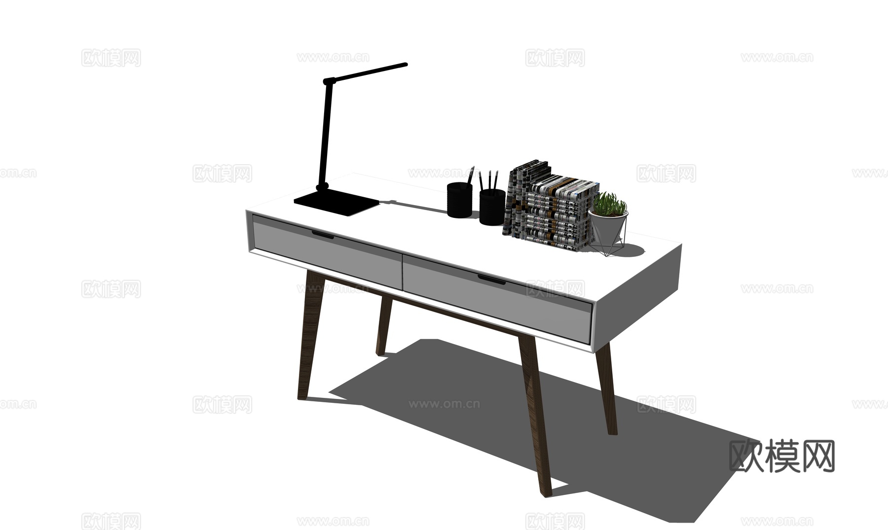 现代书桌椅 工作桌 书柜 摆件 书房su模型