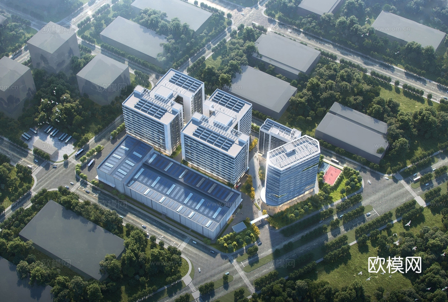 现代智能制造产业园 产业园厂房建筑 工业园su模型