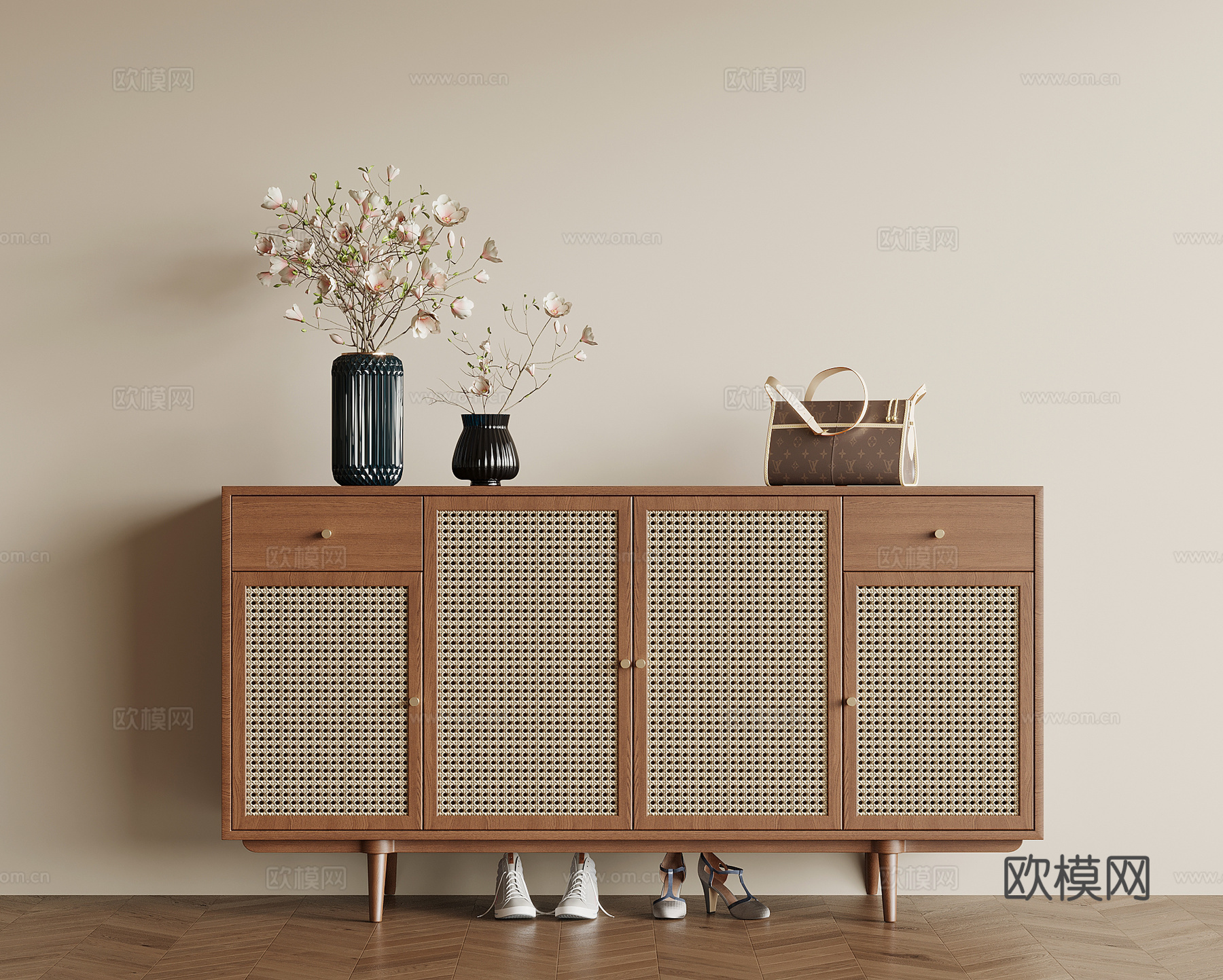 中古风玄关柜 鞋柜su模型