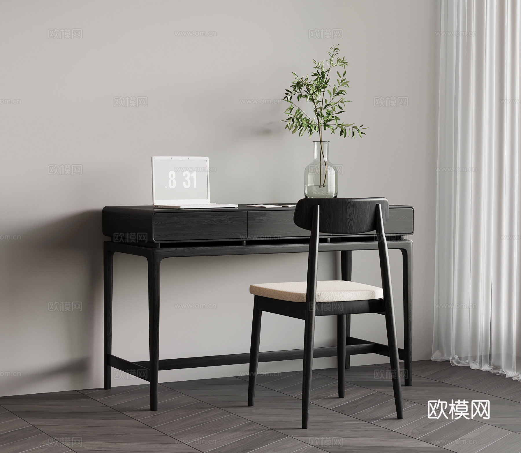 现代意式书桌椅su模型