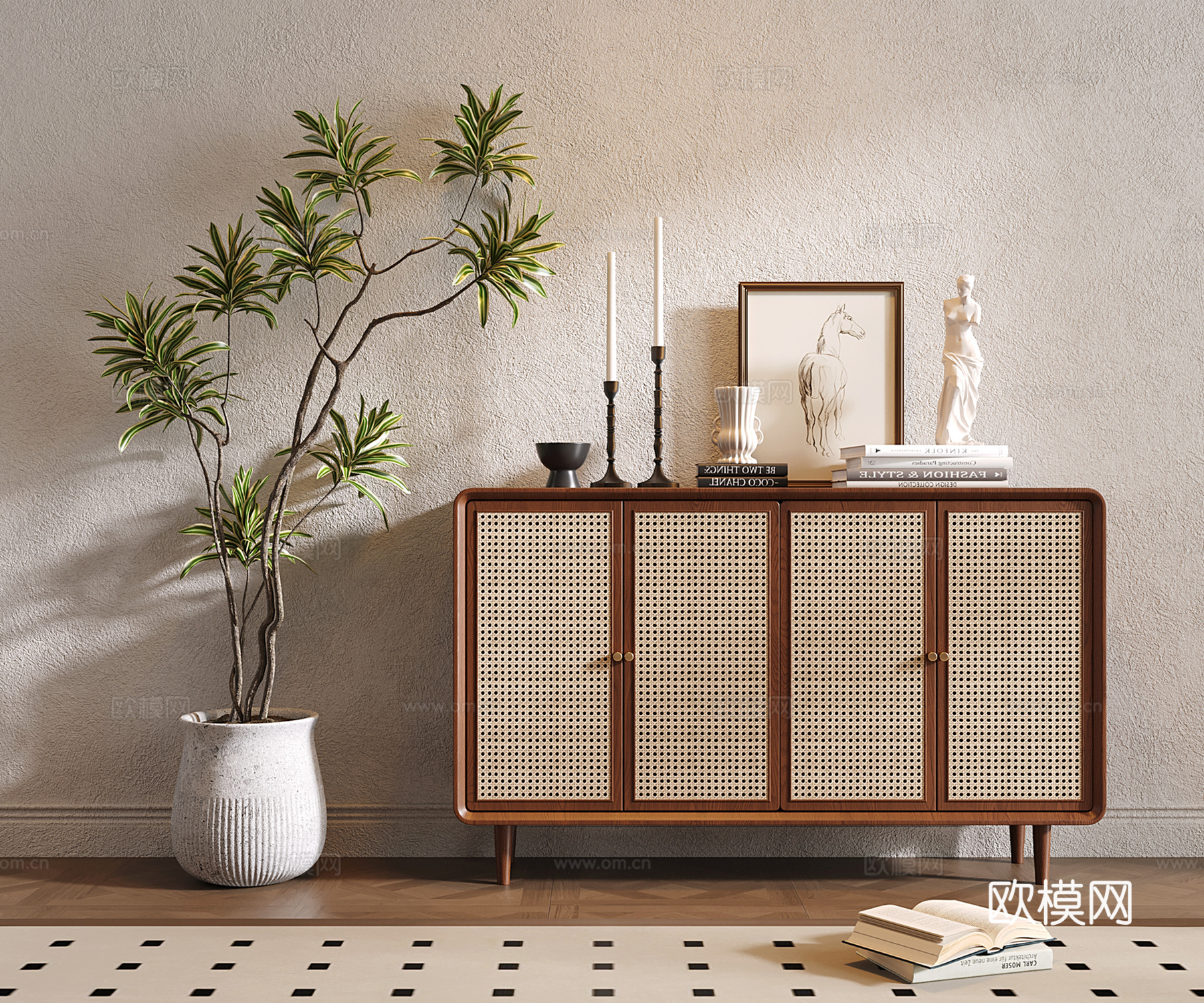 法式中古餐边柜 玄关柜 边柜 收纳储物柜 斗柜su模型