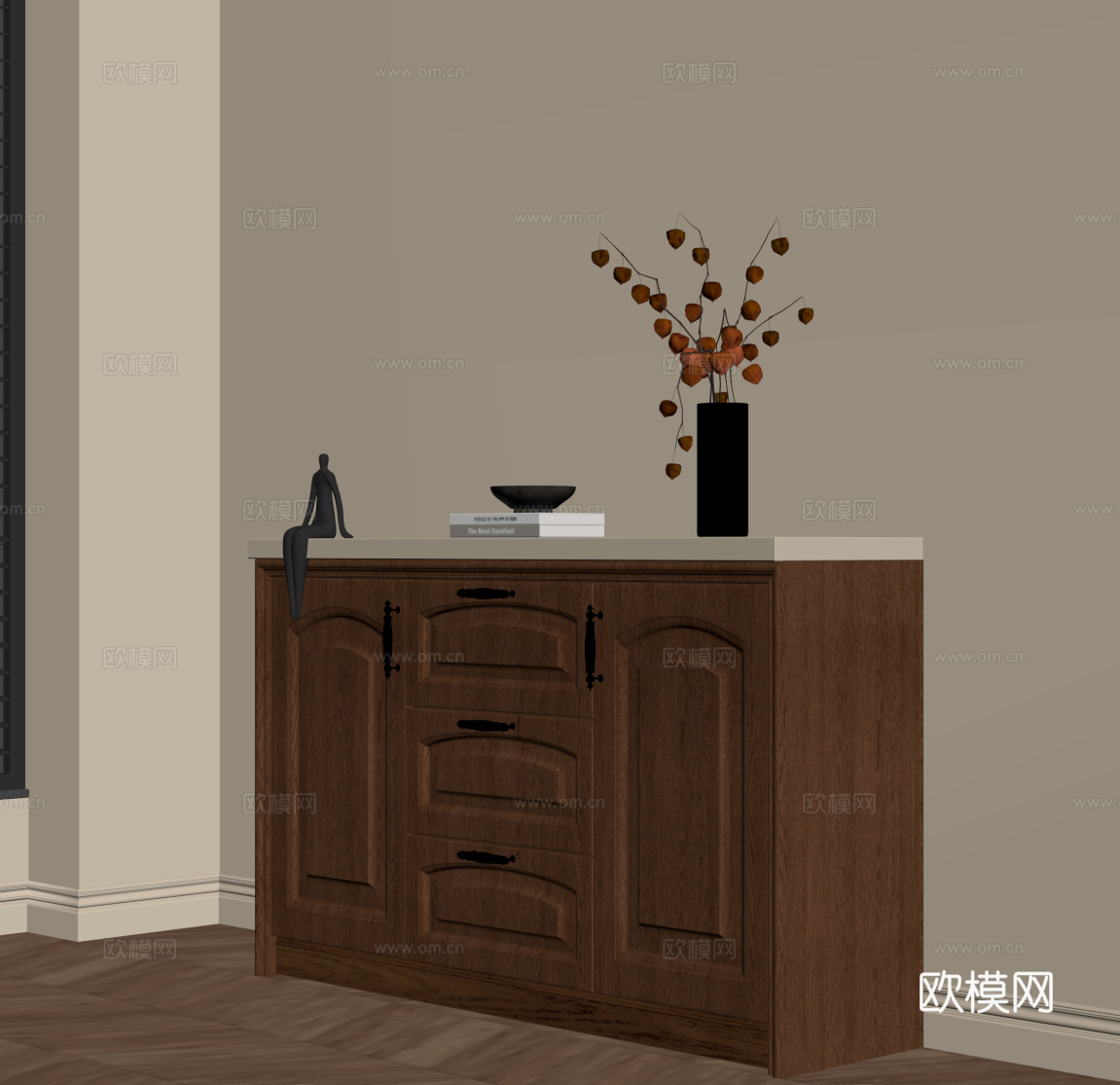中古风玄关柜 储物柜su模型