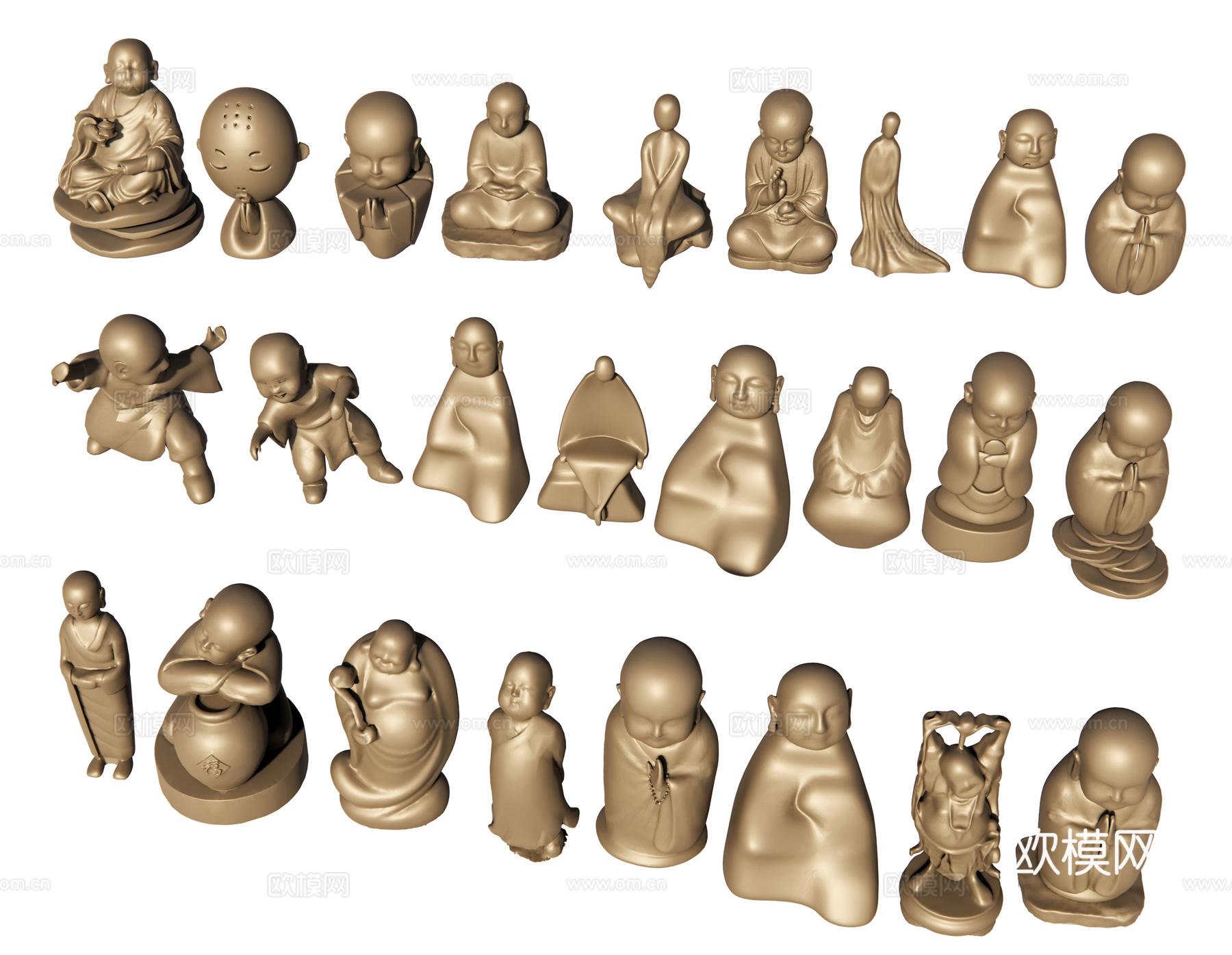中式小和尚 禅意雕塑 和尚雕塑摆件 佛像人物雕塑 禅意摆件su模型