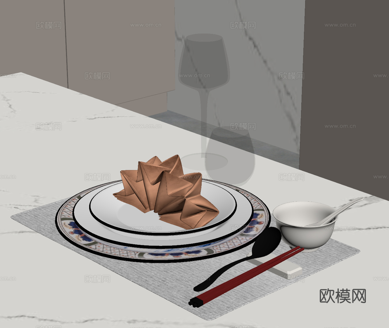 新中式餐具 现代餐具su模型