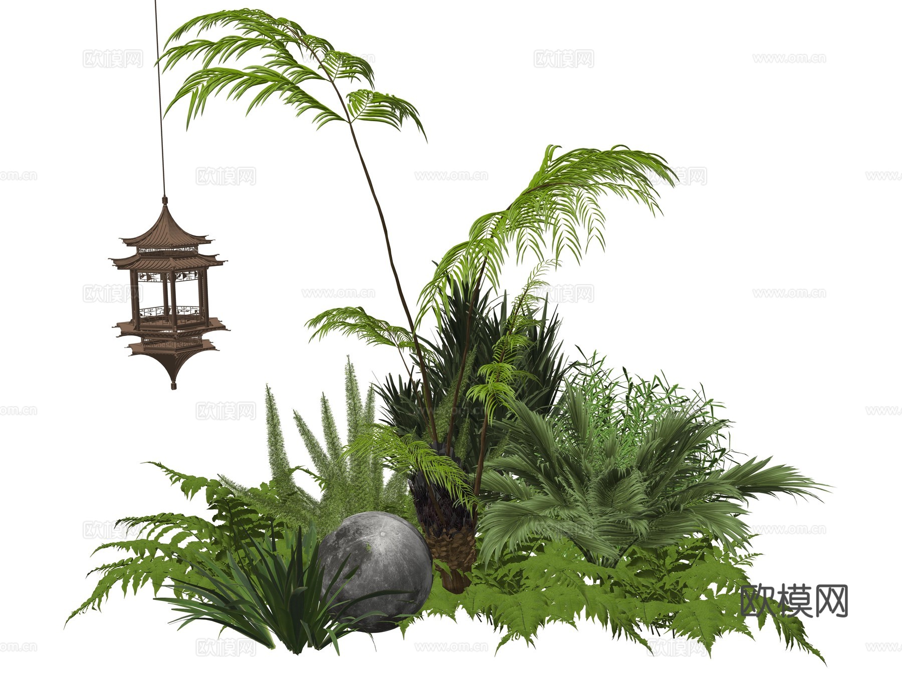 现代室内植物堆造景组合su模型