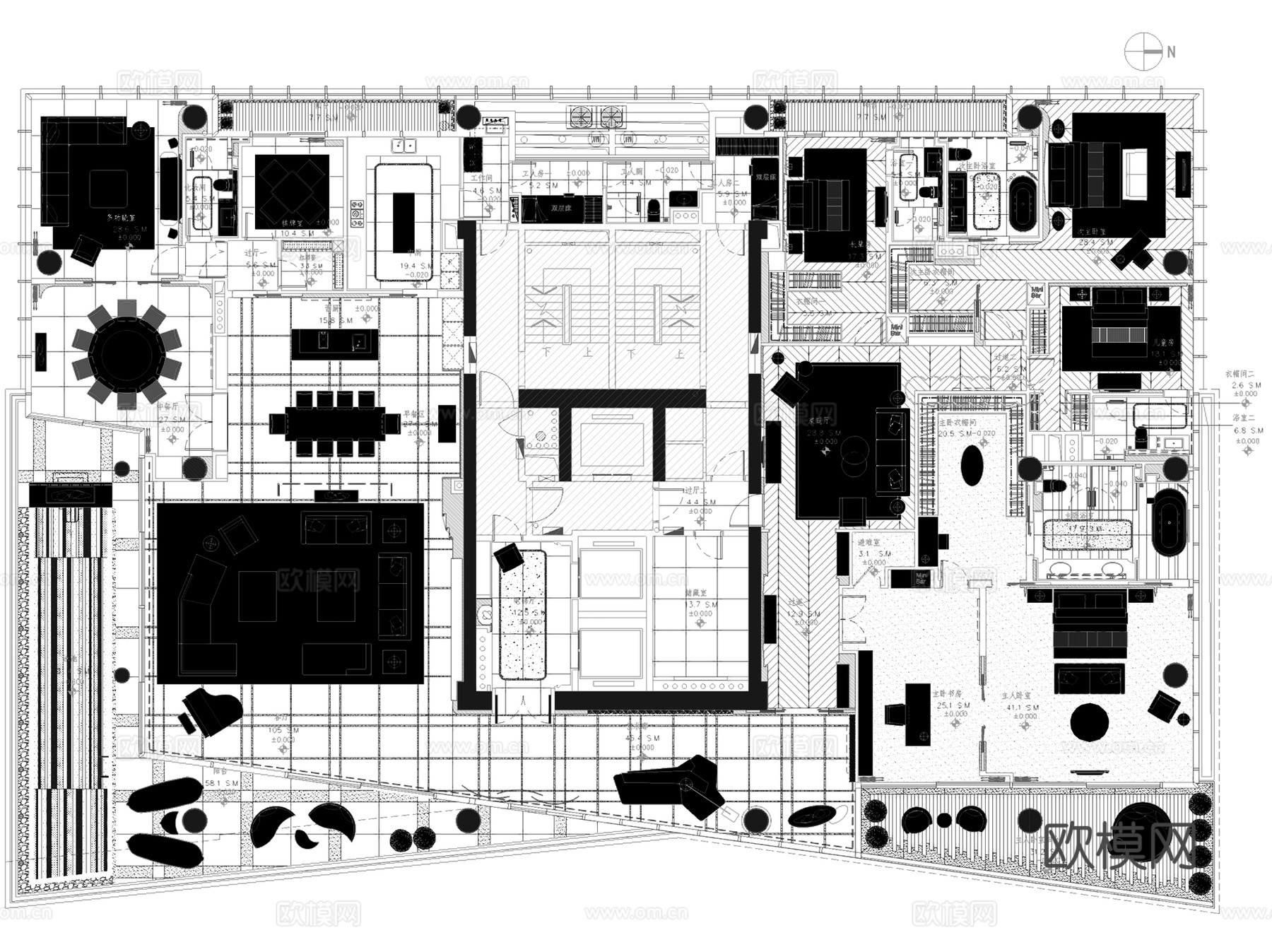 深圳湾一号T2-29样板房室内家装CAD施工图整套+文本cad施工图