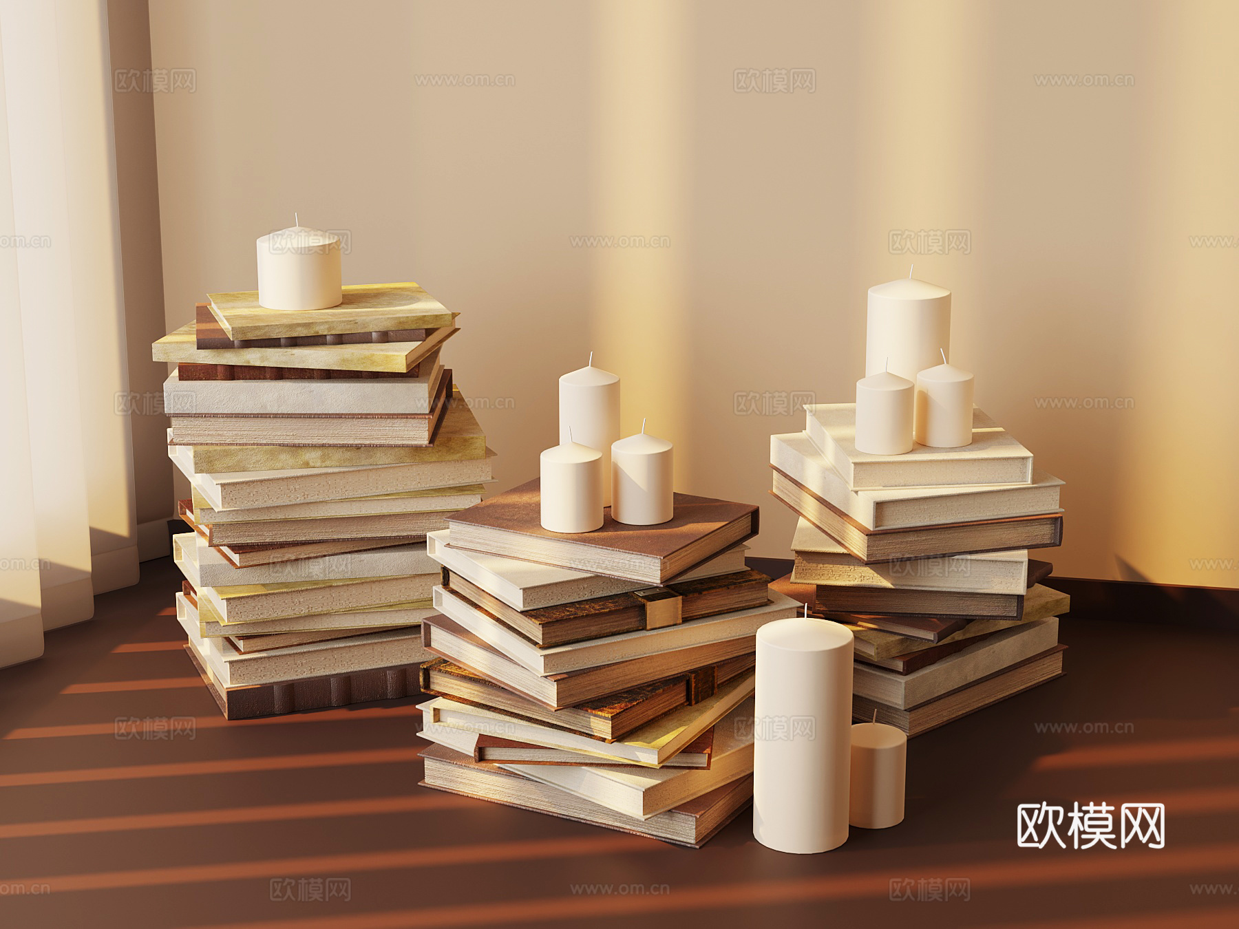 法式中古摆件 书籍 艺术装饰 蜡烛su模型