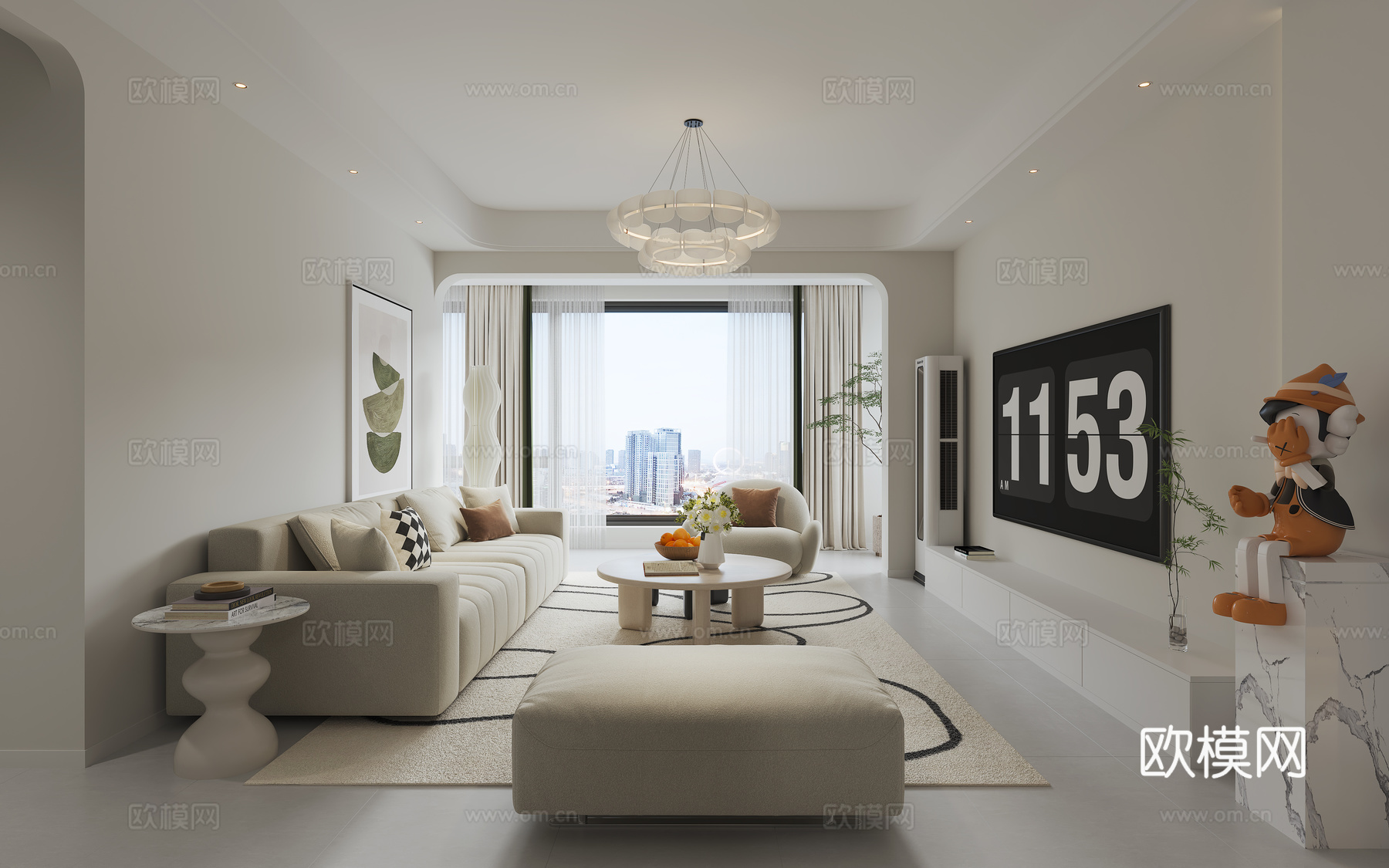 奶油风客餐厅3d模型下载（渲染图2）