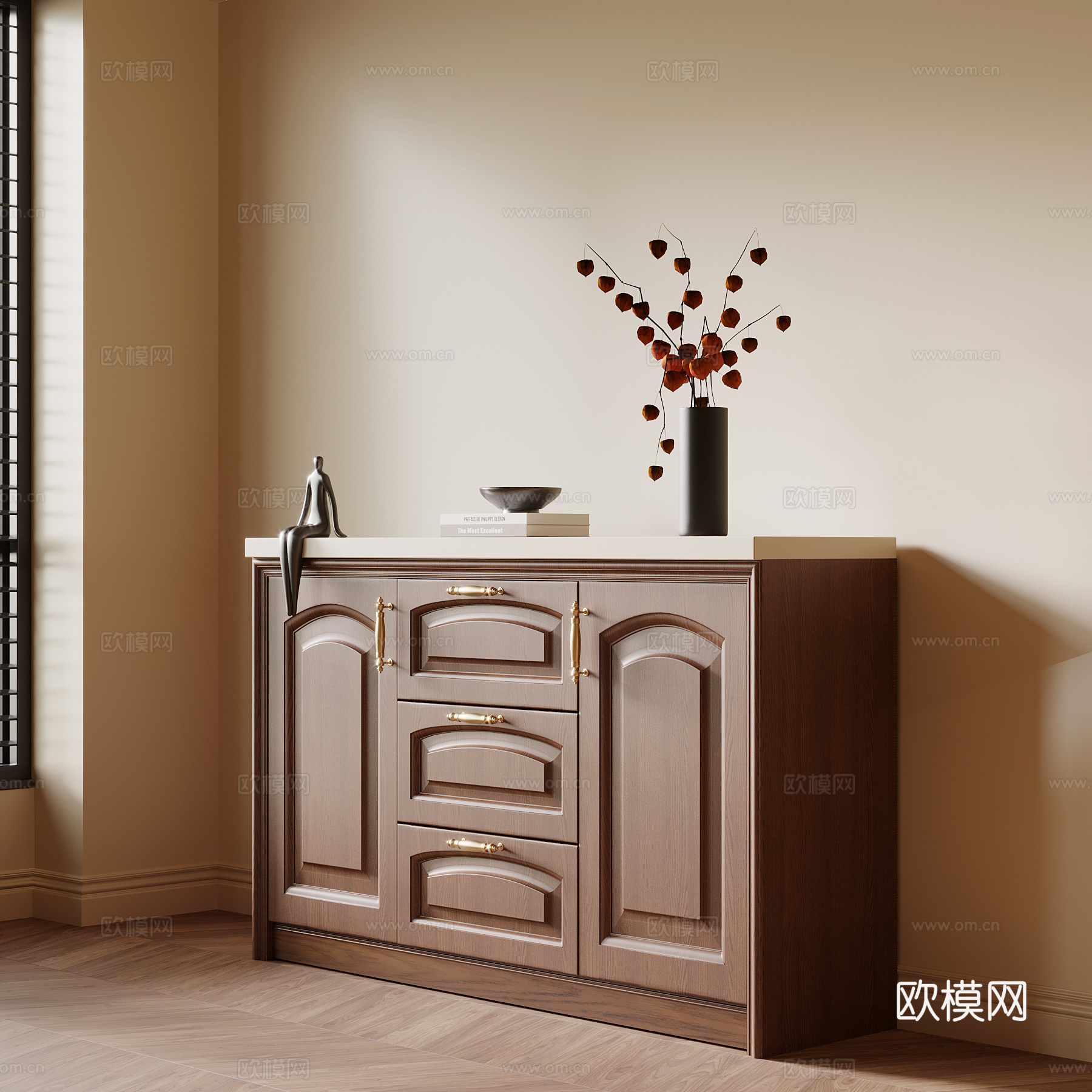 中古风玄关柜 储物柜su模型