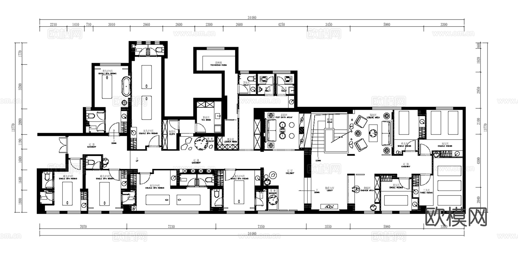 10套足浴会馆按摩店CAD图纸+效果图最新整理cad施工图