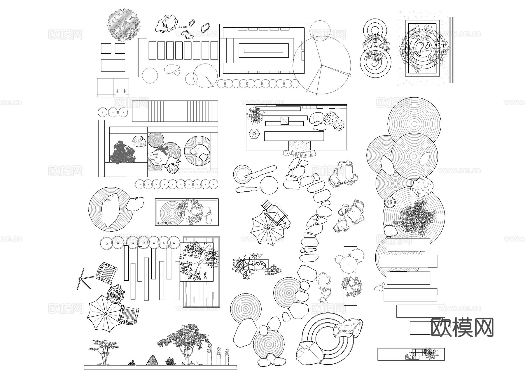 庭院花园景观小品cad图块cad施工图