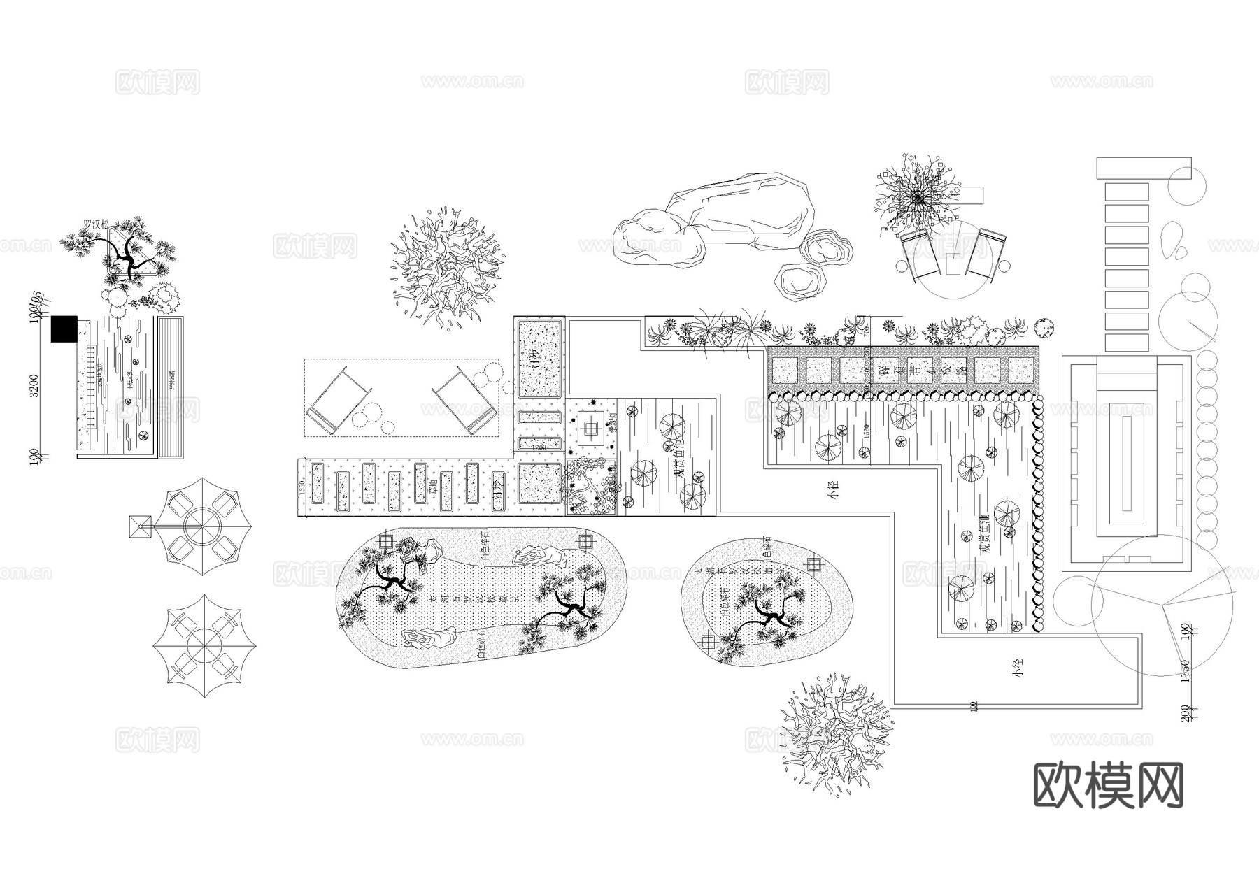 日式枯山水景观小品cad图块平面cad施工图