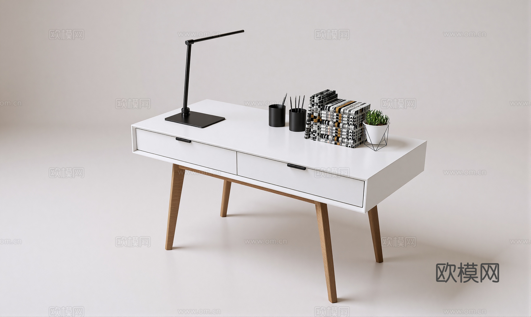 现代书桌椅 工作桌 书柜 摆件 书房su模型