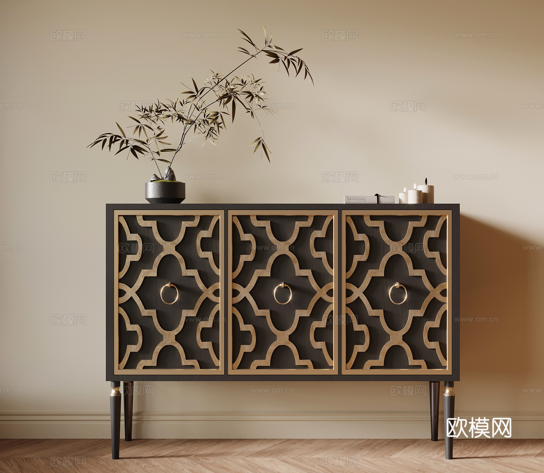 法式复古边柜 矮柜 储物柜su模型