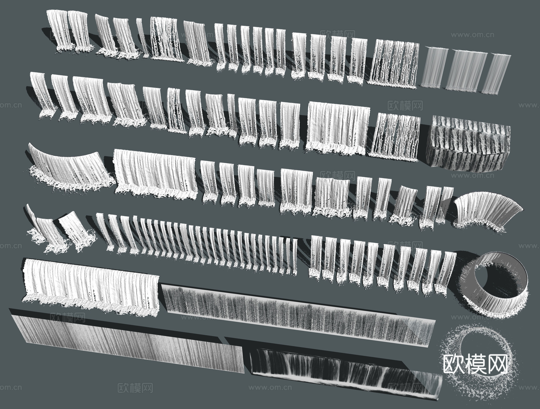 现代跌水水景 水幕水帘 流水景墙 流水瀑布 叠水景观 水流水su模型