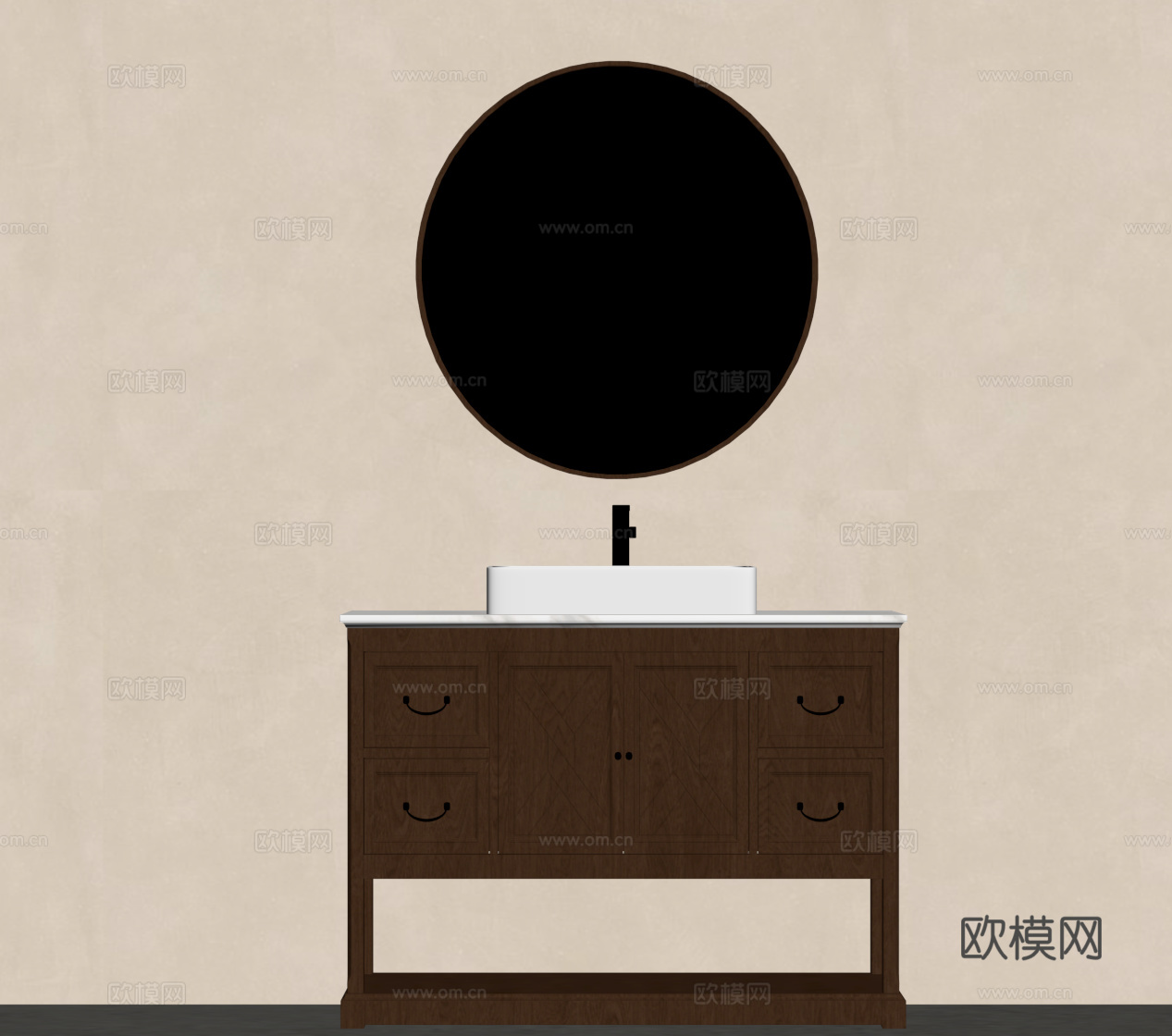 新中式浴室柜 洗手台 洗漱台su模型