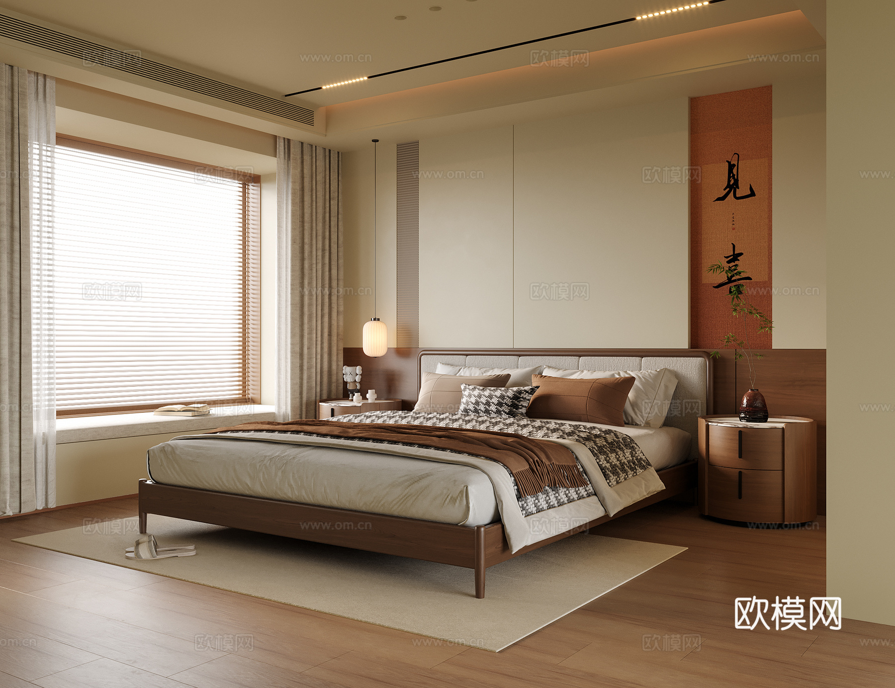 现代卧室 双人床 床头柜su模型