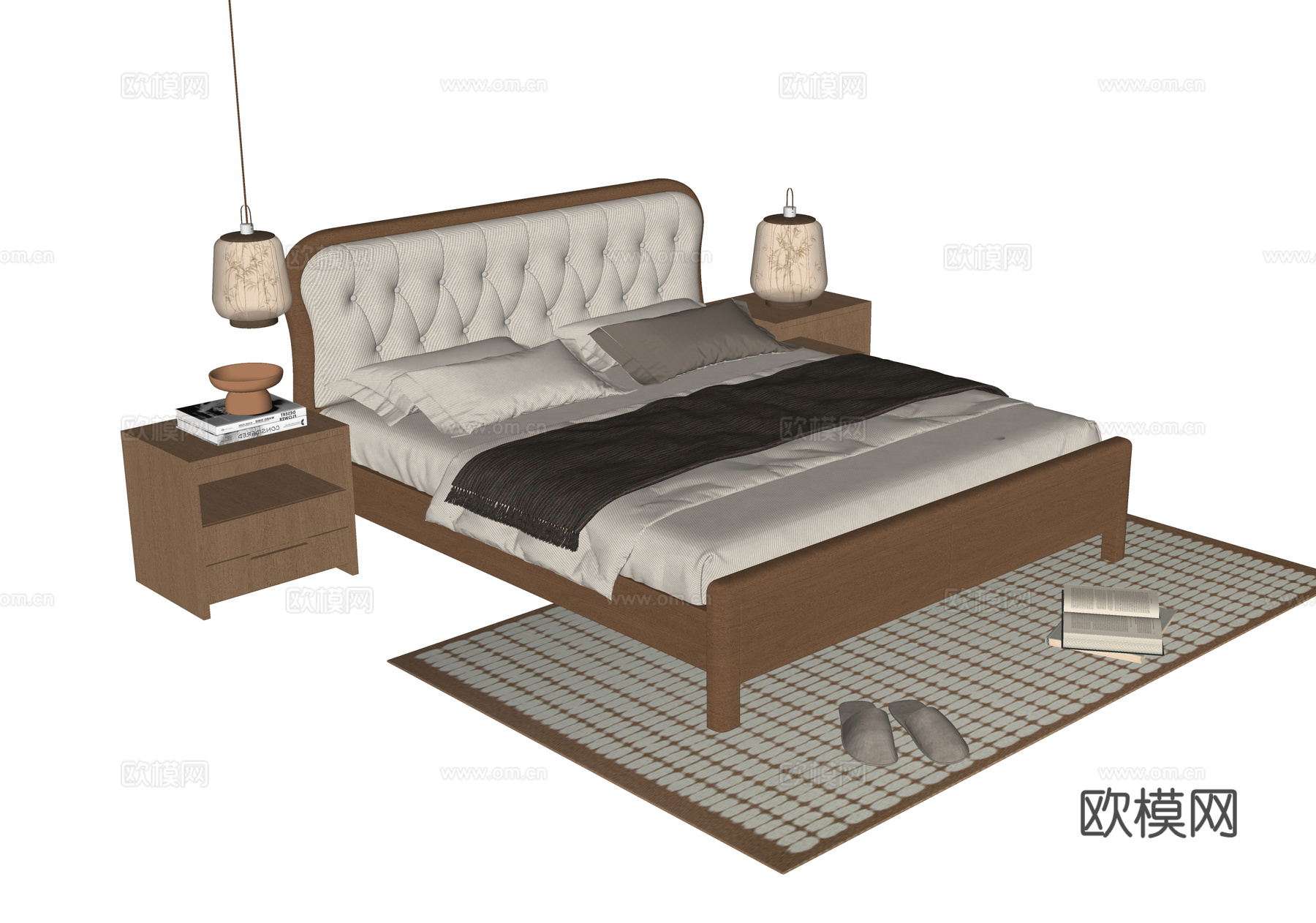 现代单人床 床头柜 儿童床su模型