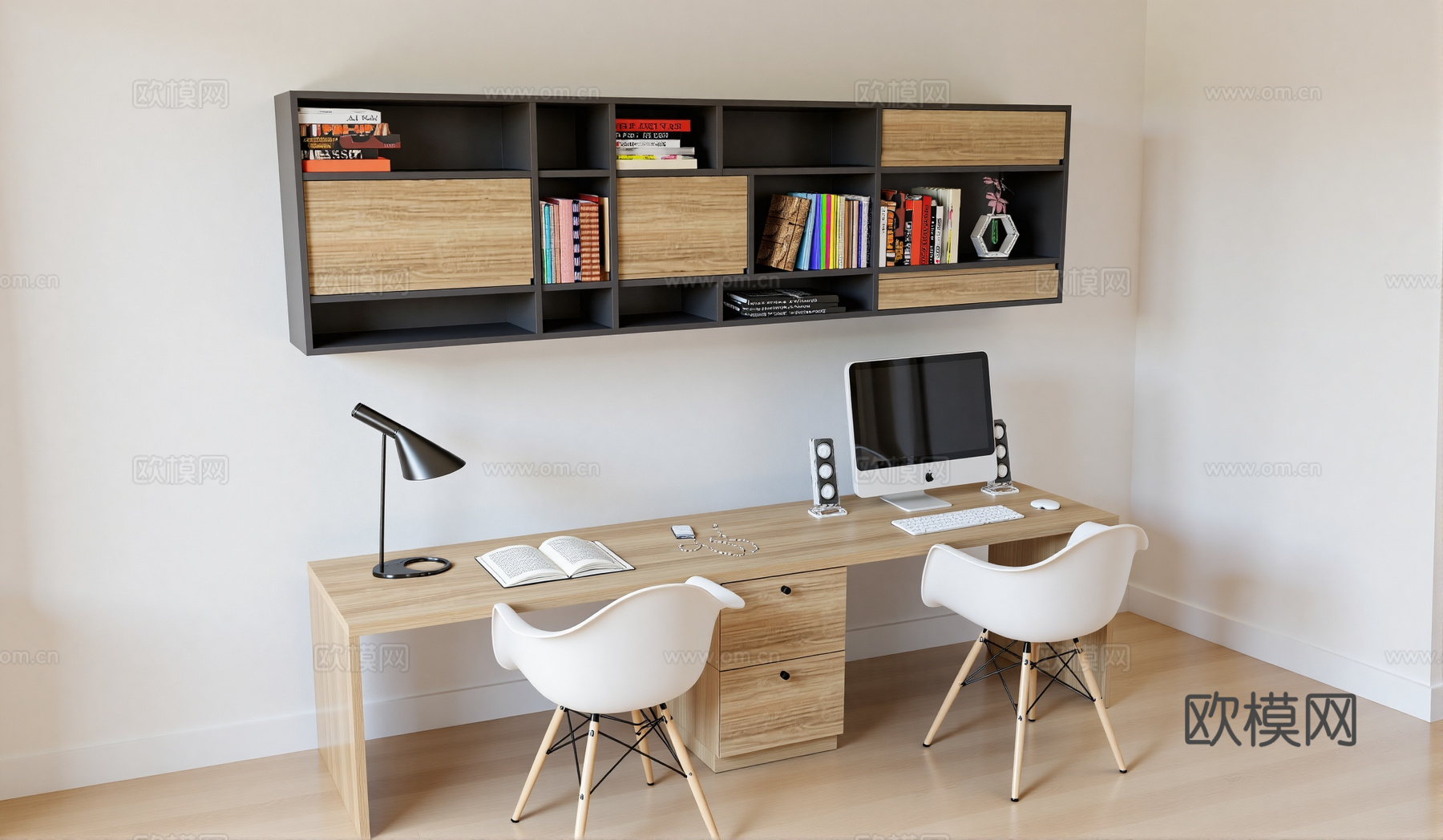 现代书桌椅su模型下载（渲染图1）