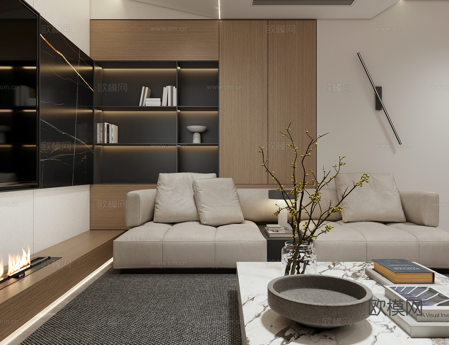 现代意式客厅  现代沙发 现代极简客厅 别墅客厅3d模型下载（渲染图2）