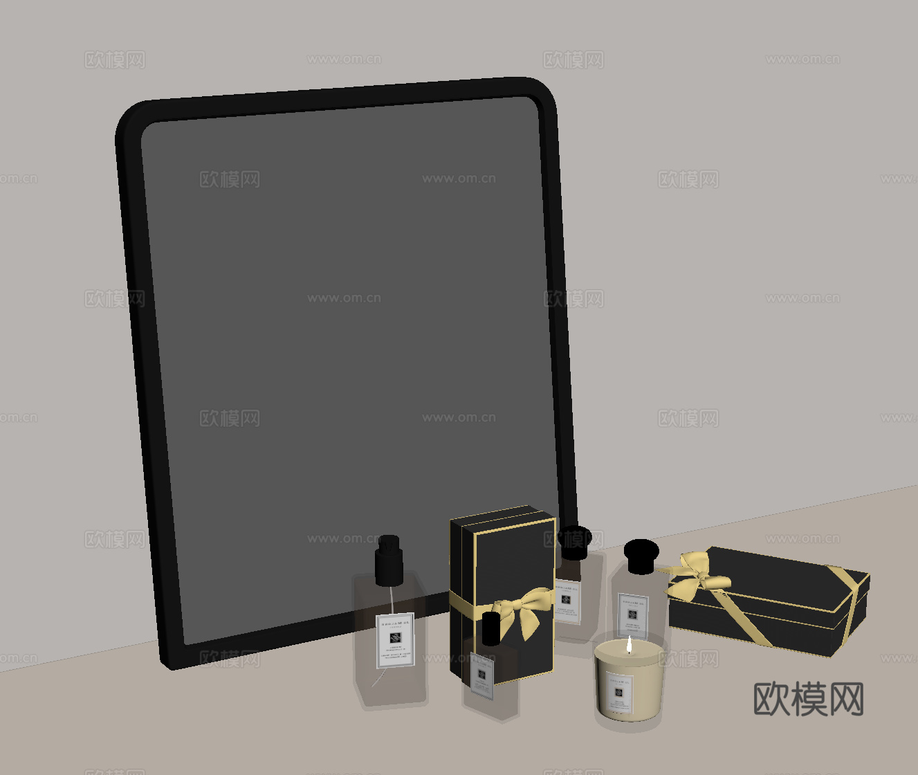 现代化妆品 镜子 化妆台摆件su模型