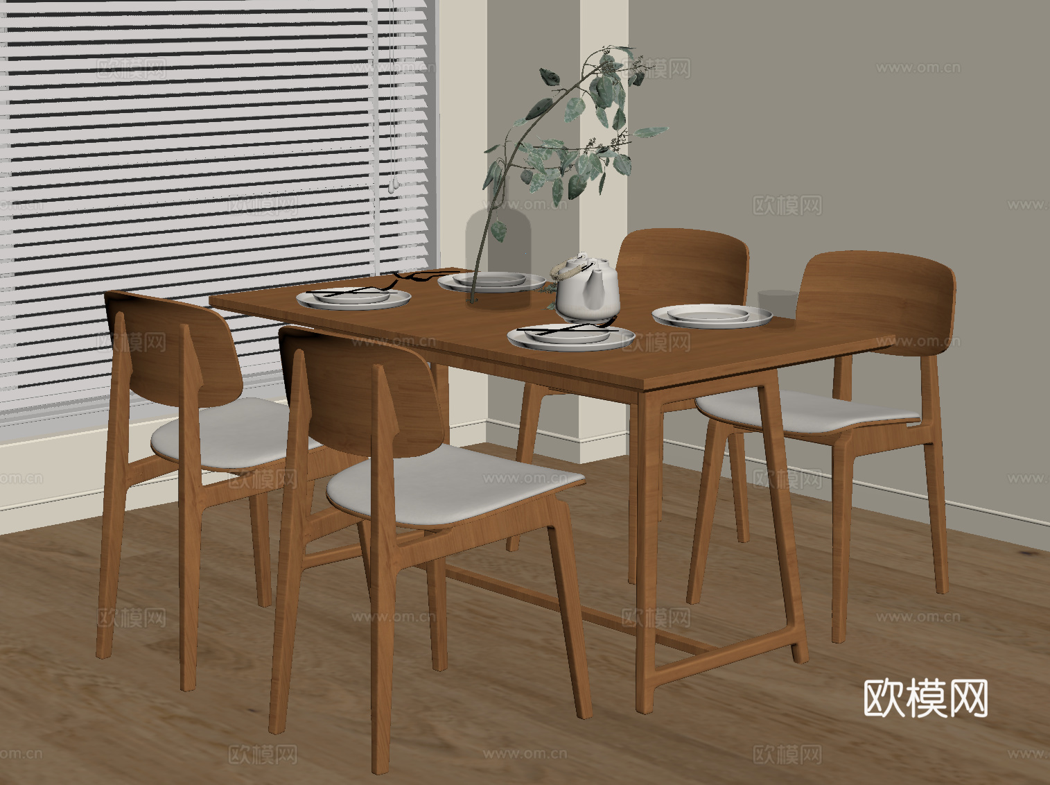 现代原木风餐桌椅su模型