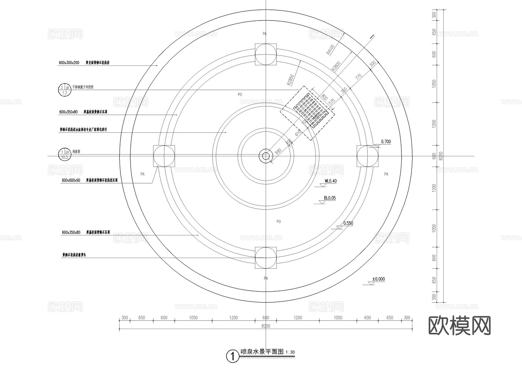 欧式喷泉水景详图cad施工图