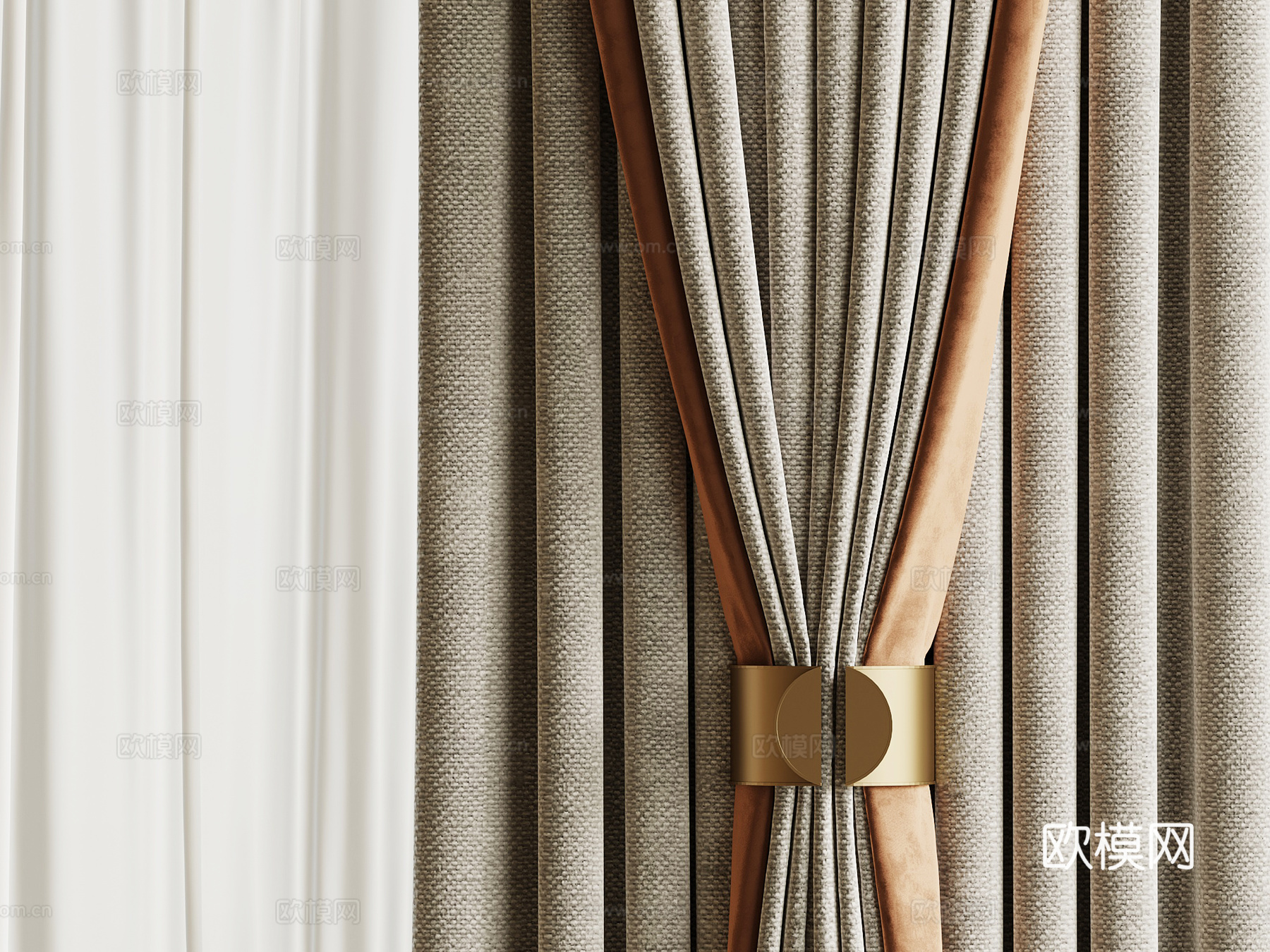新中式窗帘 纱帘 布帘su模型