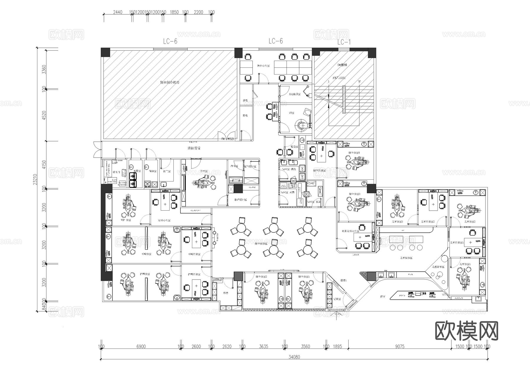 综合牙科口腔医院平面施工图cad施工图