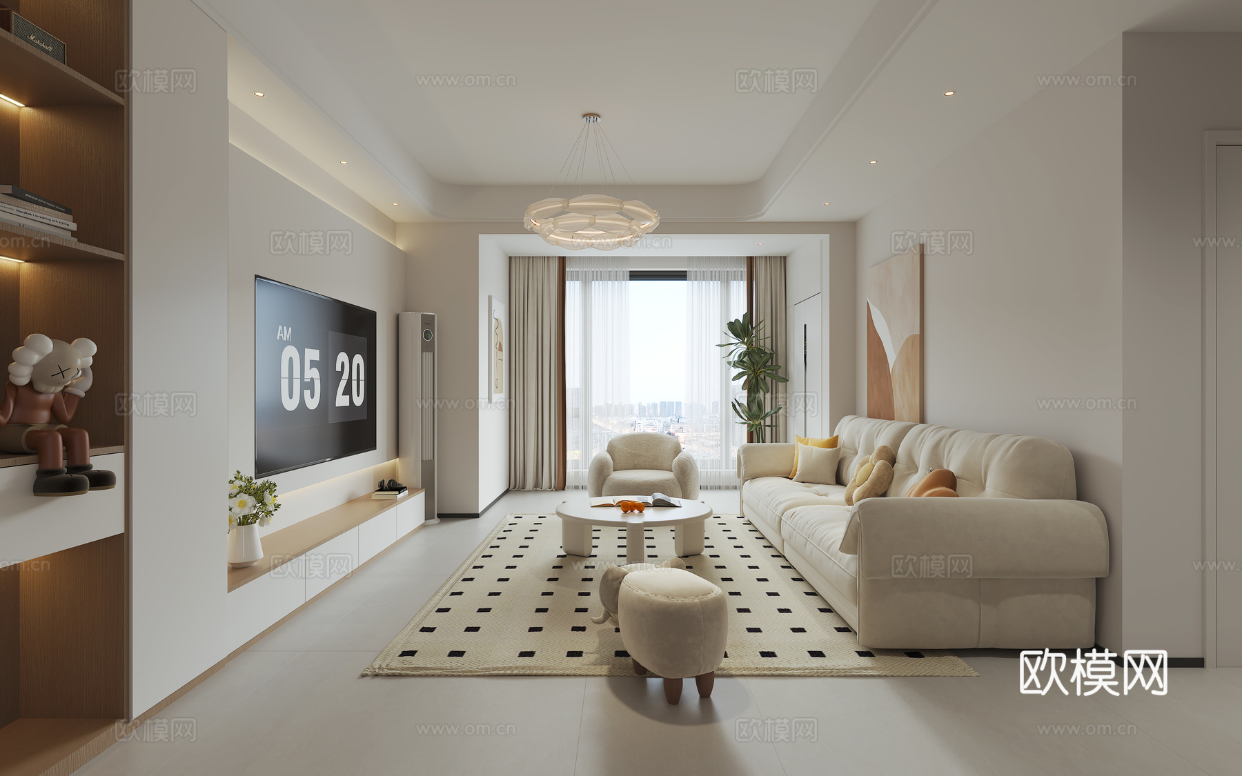 奶油风客餐厅3d模型下载（渲染图2）