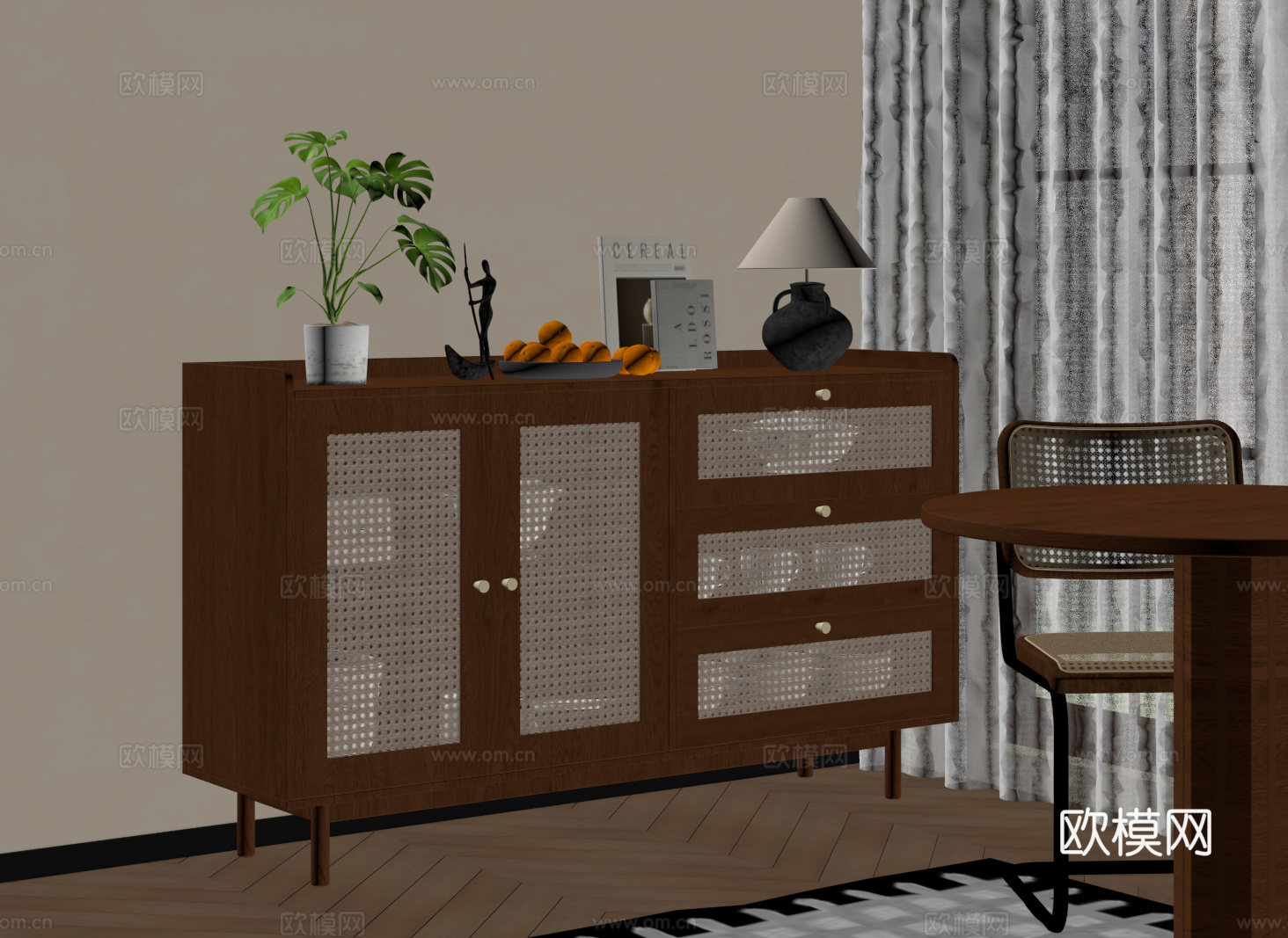 中古侘寂餐边柜 玄关柜 边柜 收纳储物柜 斗柜su模型