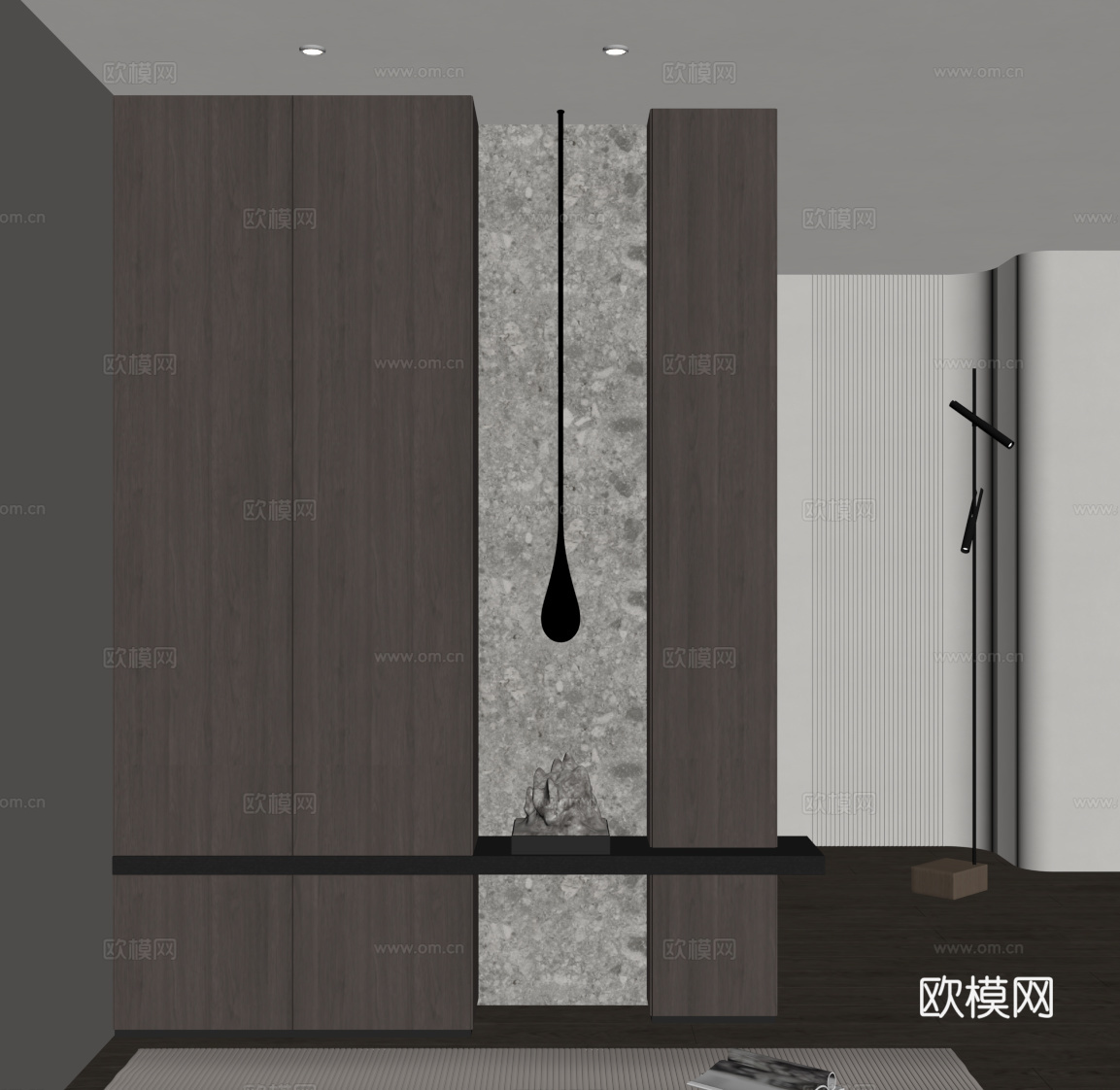 意式极简玄关柜 入户鞋柜 玄关背景su模型