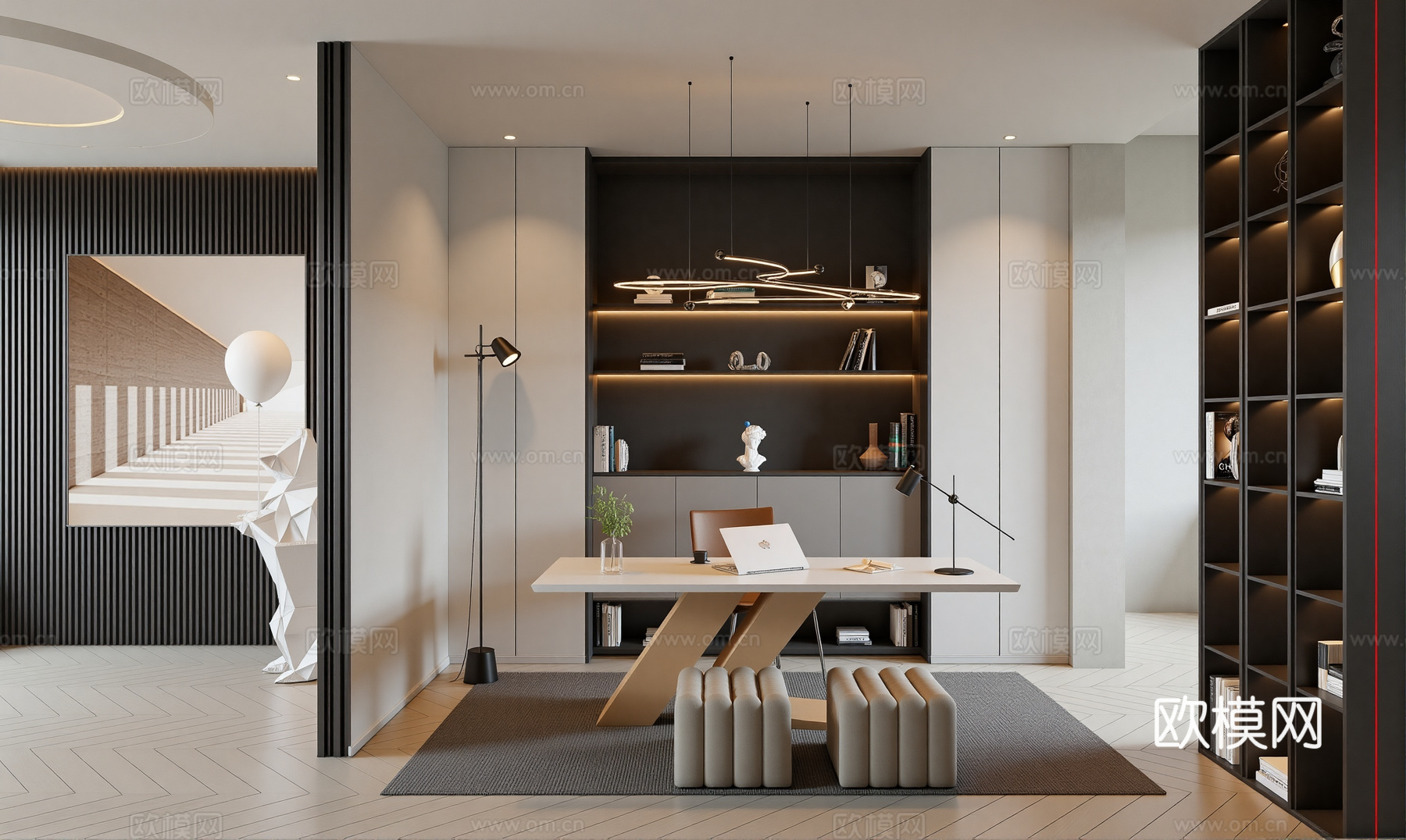 现代网红书房su模型