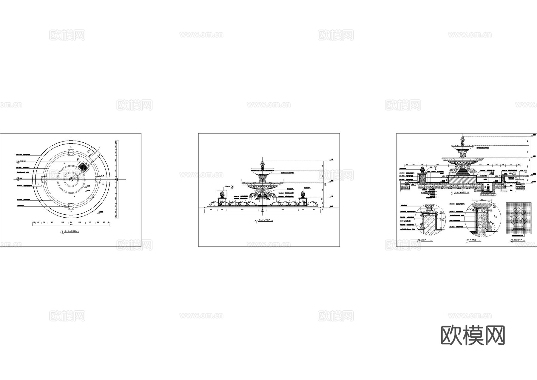 欧式喷泉水景详图cad施工图