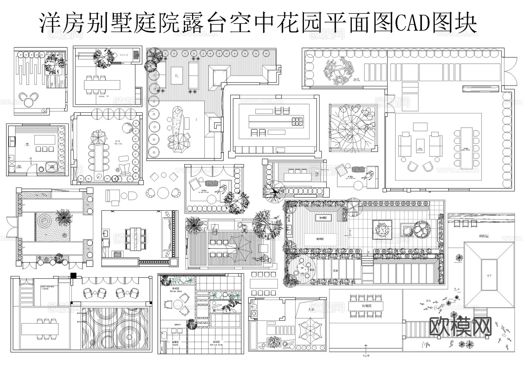 别墅庭院花园露台平面图cad施工图